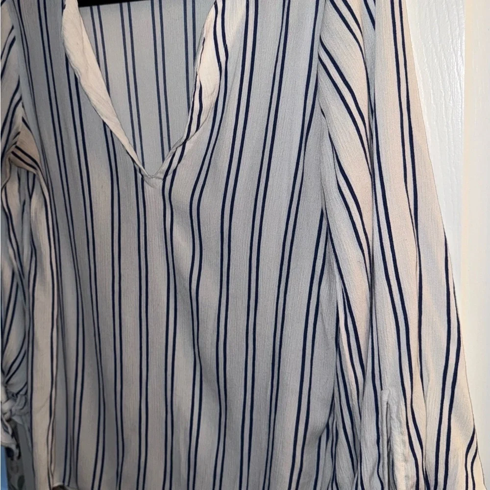Michael Kors Nautical Beach VacationStriped Blouse with Tie Sleeves Medium 198